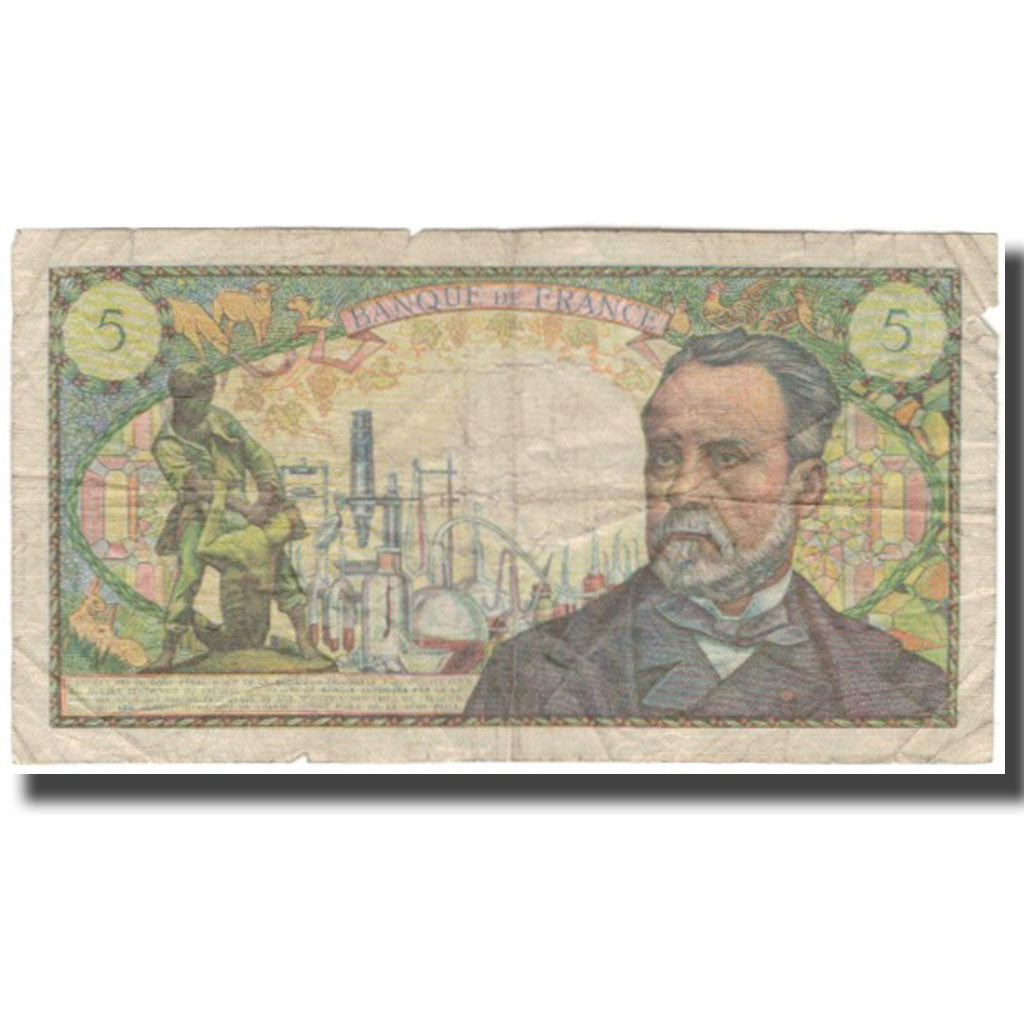 France, 5 Francs, Pasteur, 1967-12-07, VG(8-10), Fayette:61.6, KM:146b