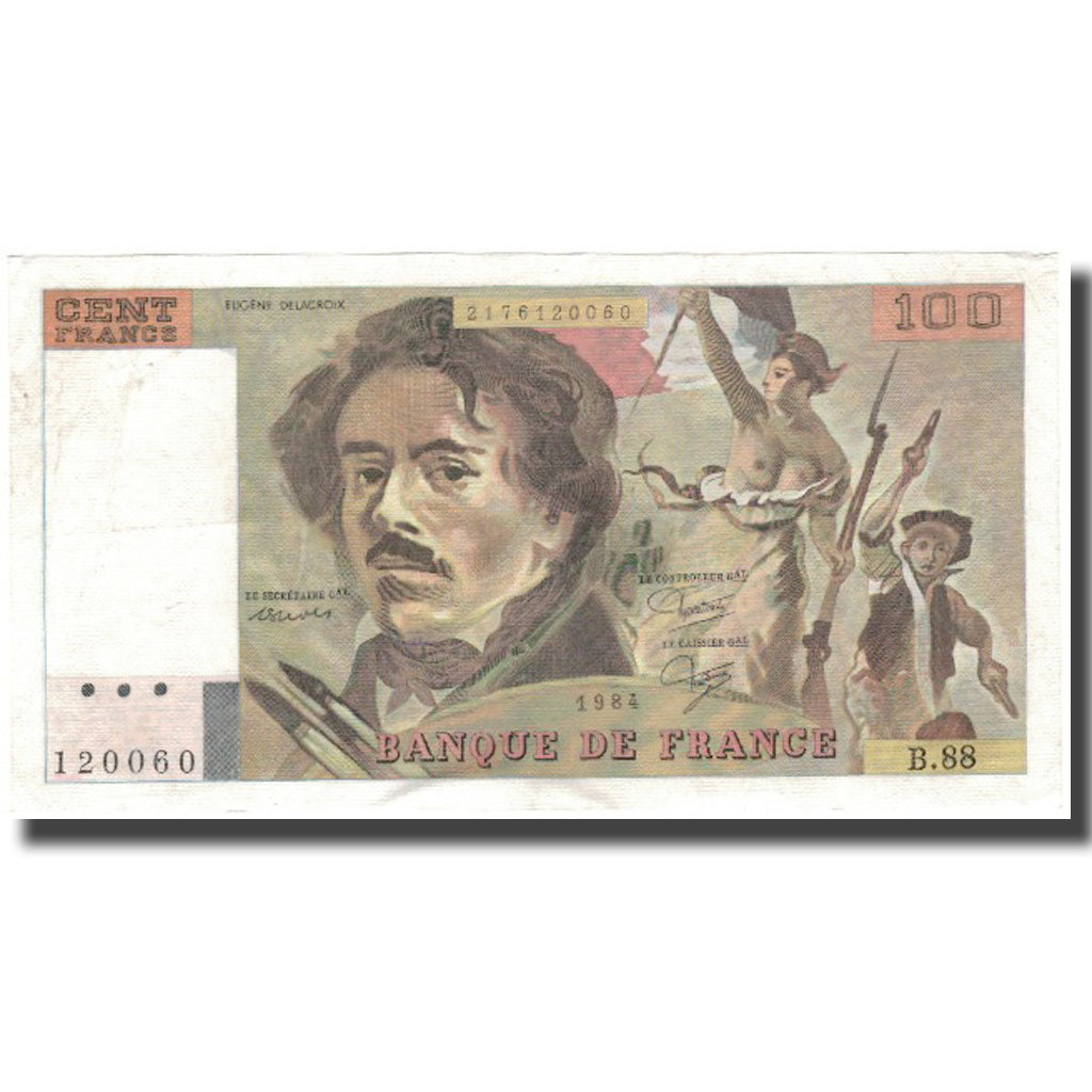 Francia, 100 Francs, Delacroix, 1984, BB, Fayette:69.8b, KM:154b