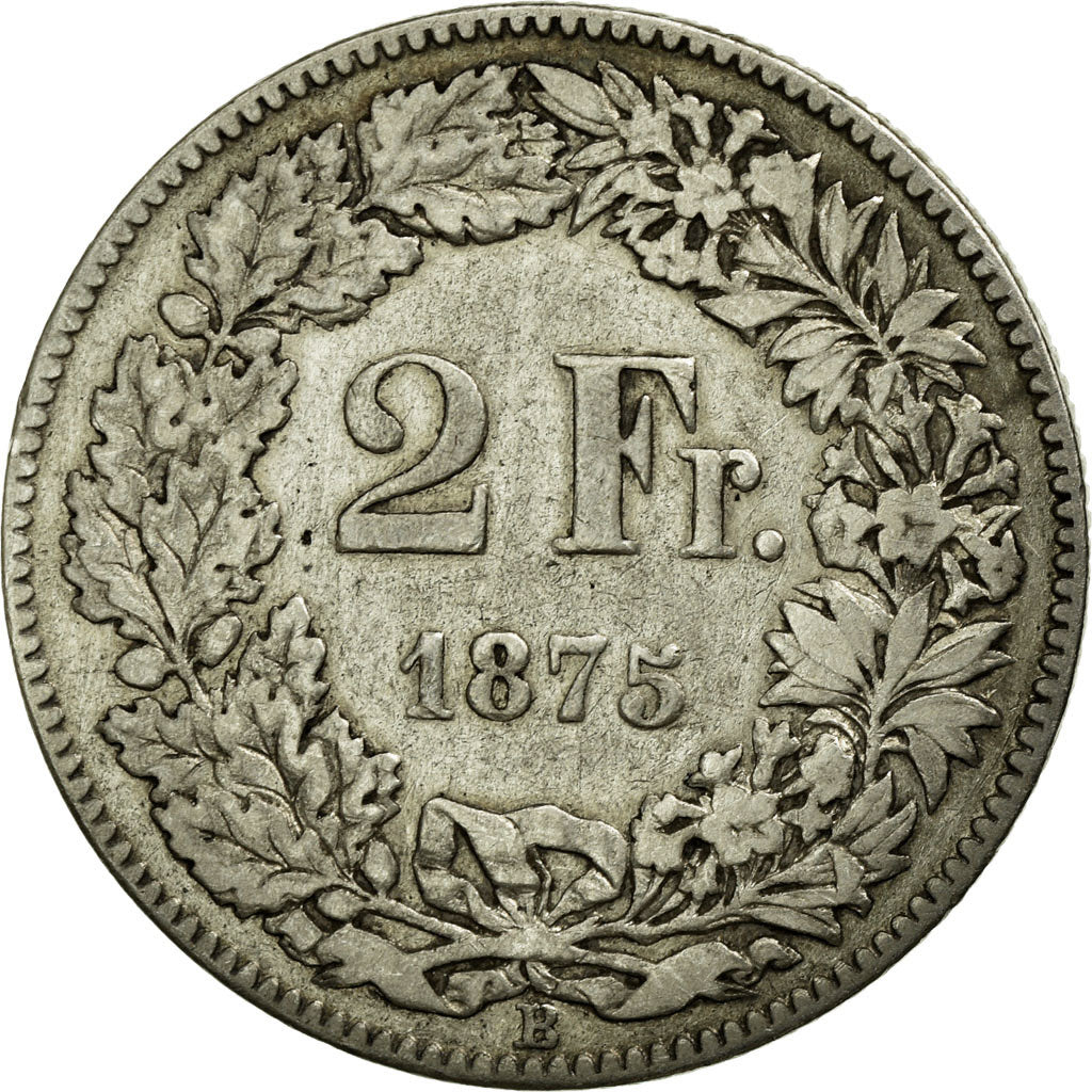 Coin, Switzerland, 2 Francs, 1875, Bern, VF(30-35), Silver, KM:21