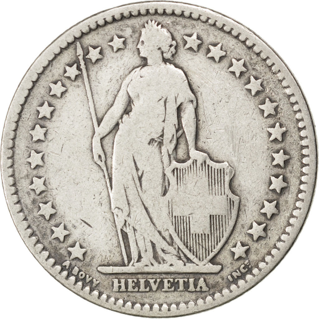 SWITZERLAND, 2 Francs, 1879, Bern, KM #21, VF(20-25), Silver, 27.4, 9.71