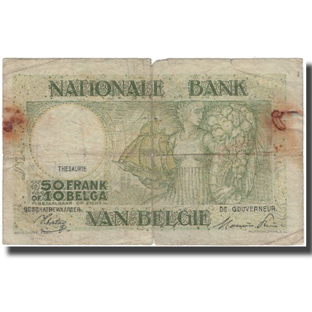 Banconote, Belgio, 50 Francs-10 Belgas, 1945-01-27, KM:106, B+
