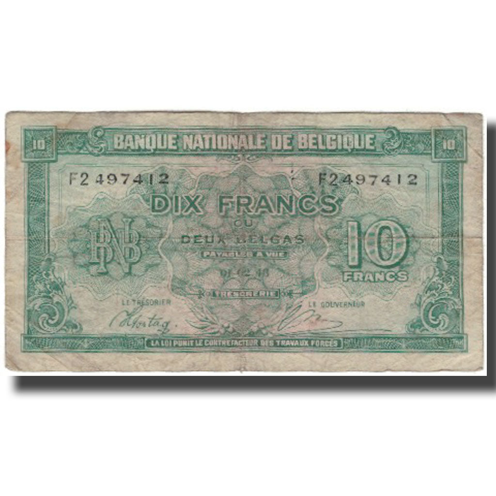 Banknote, Belgium, 10 Francs-2 Belgas, 1943-02-01, KM:122, VF(20-25)
