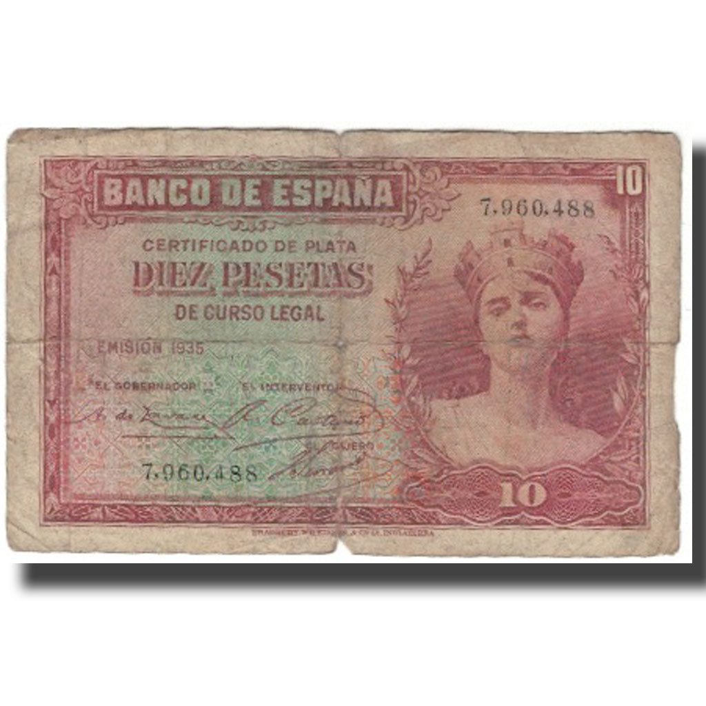 Banconote, Spagna, 10 Pesetas, 1935, KM:86a, B