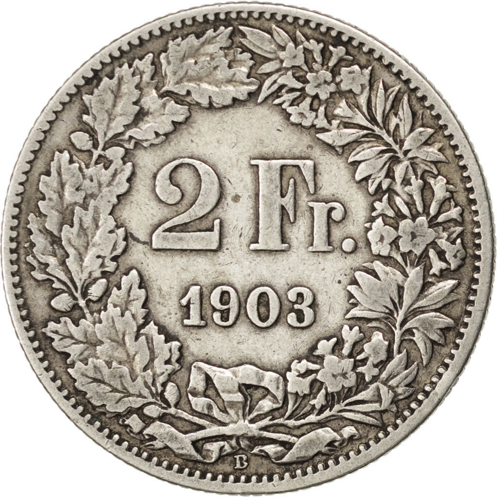 SWITZERLAND, 2 Francs, 1903, Bern, KM #21, EF(40-45), Silver, 27.4, 9.84