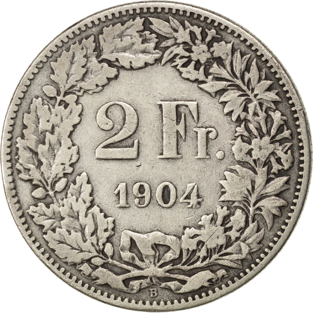 SWITZERLAND, 2 Francs, 1904, Bern, KM #21, VF(20-25), Silver, 27.4, 9.76