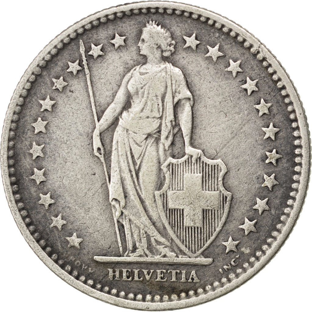 SWITZERLAND, 2 Francs, 1908, Bern, KM #21, EF(40-45), Silver, 27.4, 9.75