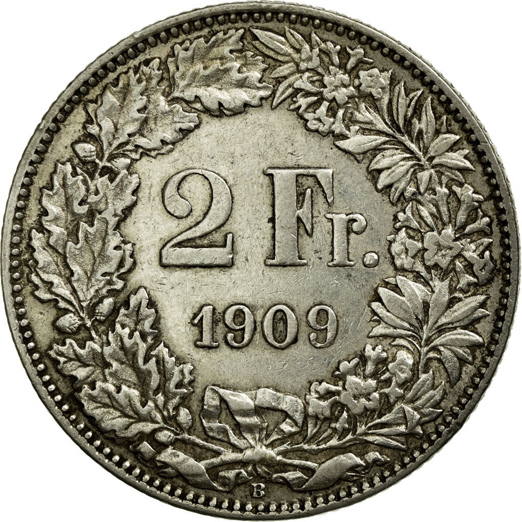 Coin, Switzerland, 2 Francs, 1909, Bern, AU(50-53), Silver, KM:21