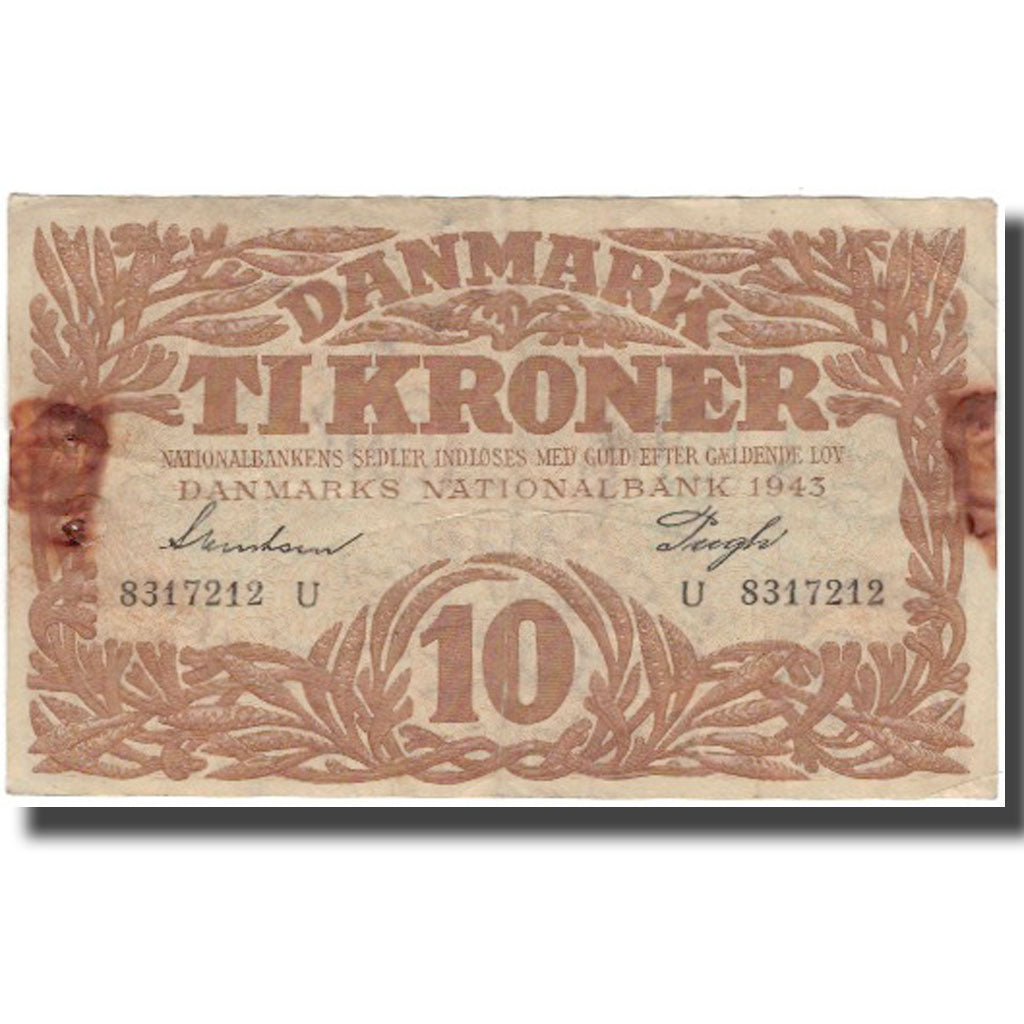 Billete, 10 Kroner, 1943, Dinamarca, KM:31o, BC