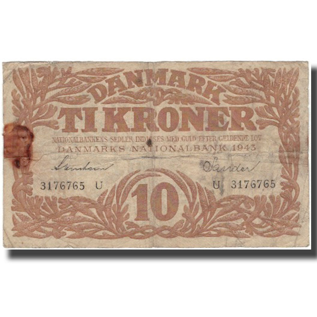 Banknote, Denmark, 10 Kroner, 1943, KM:31o, F(12-15)