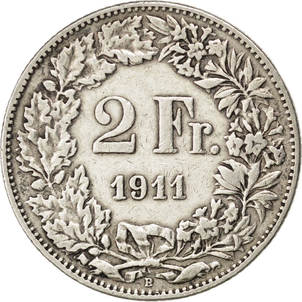 SWITZERLAND, 2 Francs, 1911, Bern, KM #21, EF(40-45), Silver, 27.4, 9.90