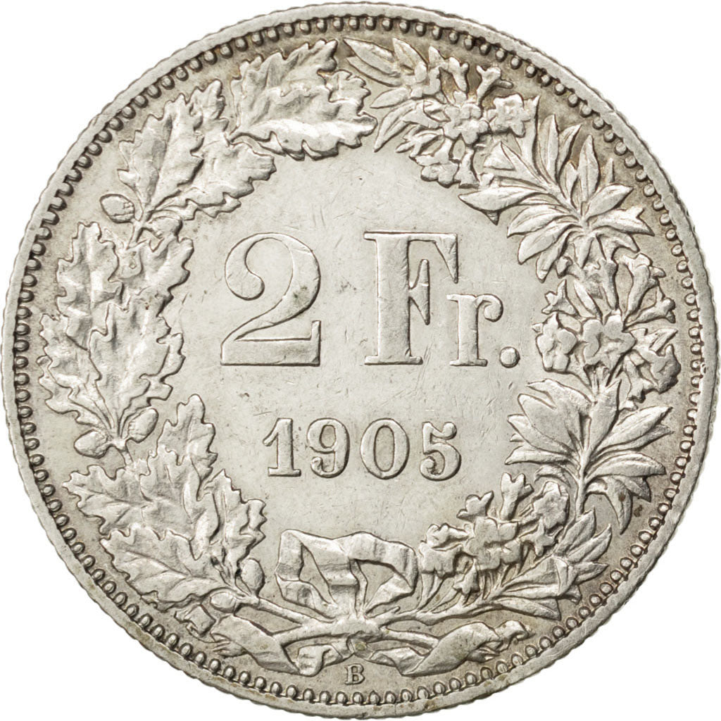 SWITZERLAND, 2 Francs, 1905, Bern, KM #21, AU(50-53), Silver, 27.4, 9.94