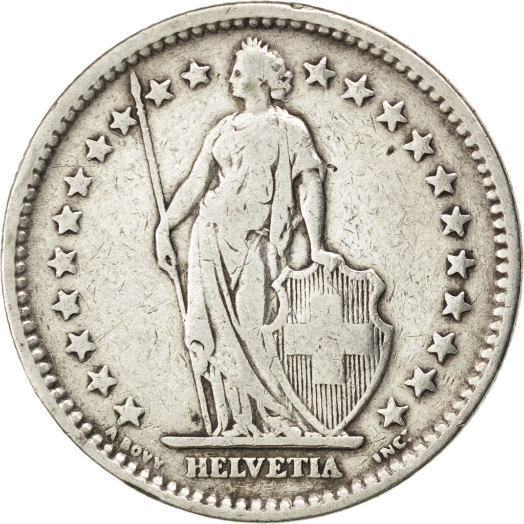 SWITZERLAND, 2 Francs, 1907, Bern, KM #21, VF(20-25), Silver, 27.4, 9.80