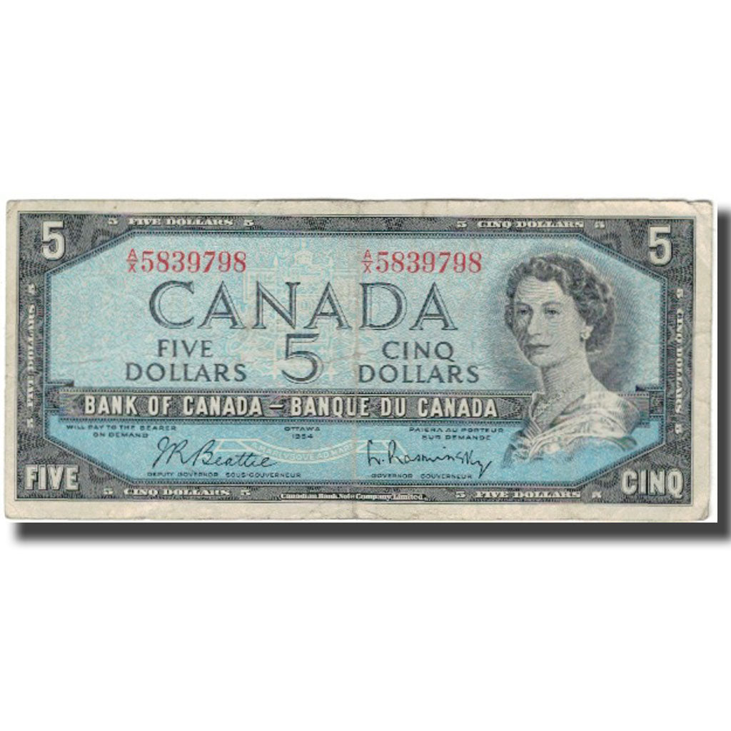 Billet, Canada, 5 Dollars, 1954, KM:77b, B+