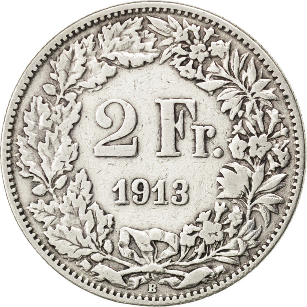 Coin, Switzerland, 2 Francs, 1913, Bern, VF(30-35), Silver, KM:21