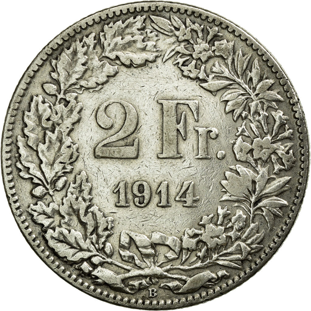 Coin, Switzerland, 2 Francs, 1914, Bern, EF(40-45), Silver, KM:21