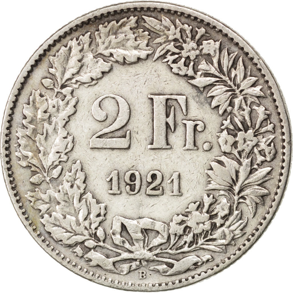 SWITZERLAND, 2 Francs, 1921, Bern, KM #21, EF(40-45), Silver, 27.4, 9.90