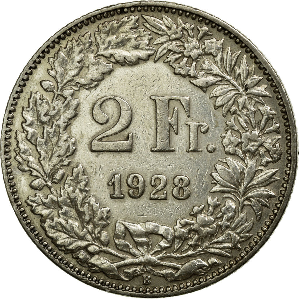 Coin, Switzerland, 2 Francs, 1928, Bern, EF(40-45), Silver, KM:21
