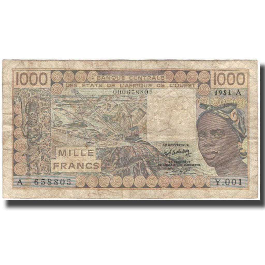 Banknote, West African States, 1000 Francs, 1981, KM:107Ab, F(12-15)