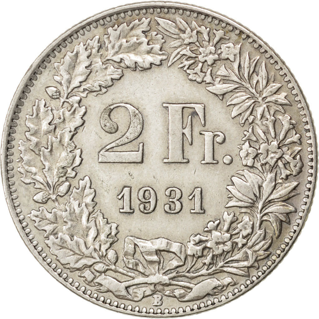 SWITZERLAND, 2 Francs, 1931, Bern, KM #21, AU(50-53), Silver, 27.4, 10.06