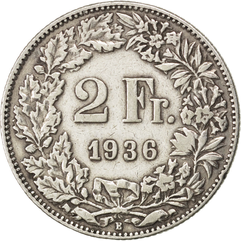 SWITZERLAND, 2 Francs, 1936, Bern, KM #21, EF(40-45), Silver, 27.4, 9.93