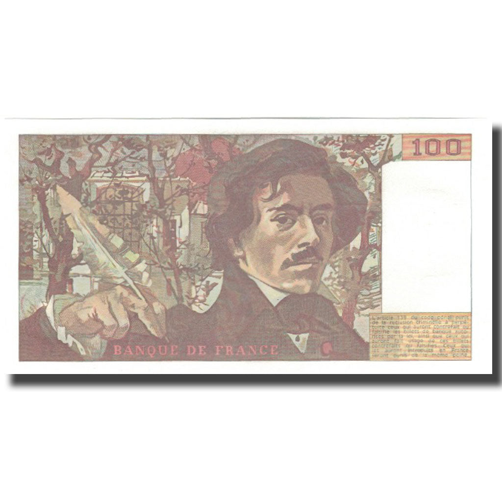França, 100 Francs, Delacroix, 1985, AU(55-58), Fayette:69.9, KM:154b