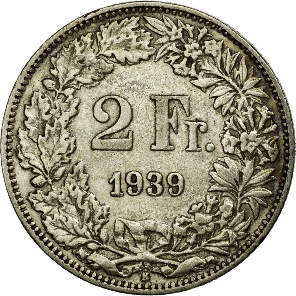 Coin, Switzerland, 2 Francs, 1939, Bern, EF(40-45), Silver, KM:21