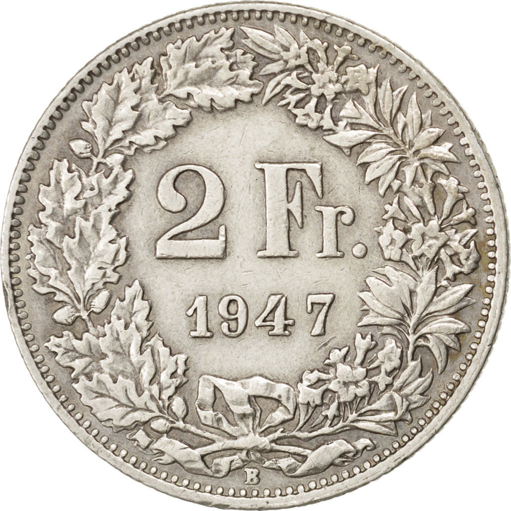 SWITZERLAND, 2 Francs, 1947, Bern, KM #21, EF(40-45), Silver, 27.4, 9.98