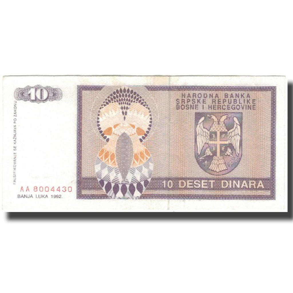 Banknote, Bosnia - Herzegovina, 10 Dinara, 1992, KM:133a, AU(50-53)