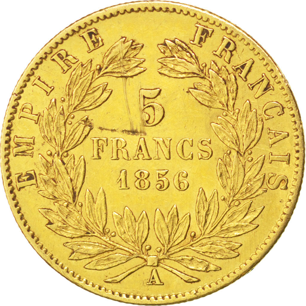 FRANCE, Napoléon III, 5 Francs, 1856, Paris, KM #787.1, VF(20-25), Gold, 16.7, G