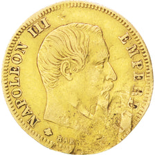 FRANCE, 5 Francs, 1859, Strasbourg, KM #787.2, VG(8-10), Gold, Gadoury #1001,...