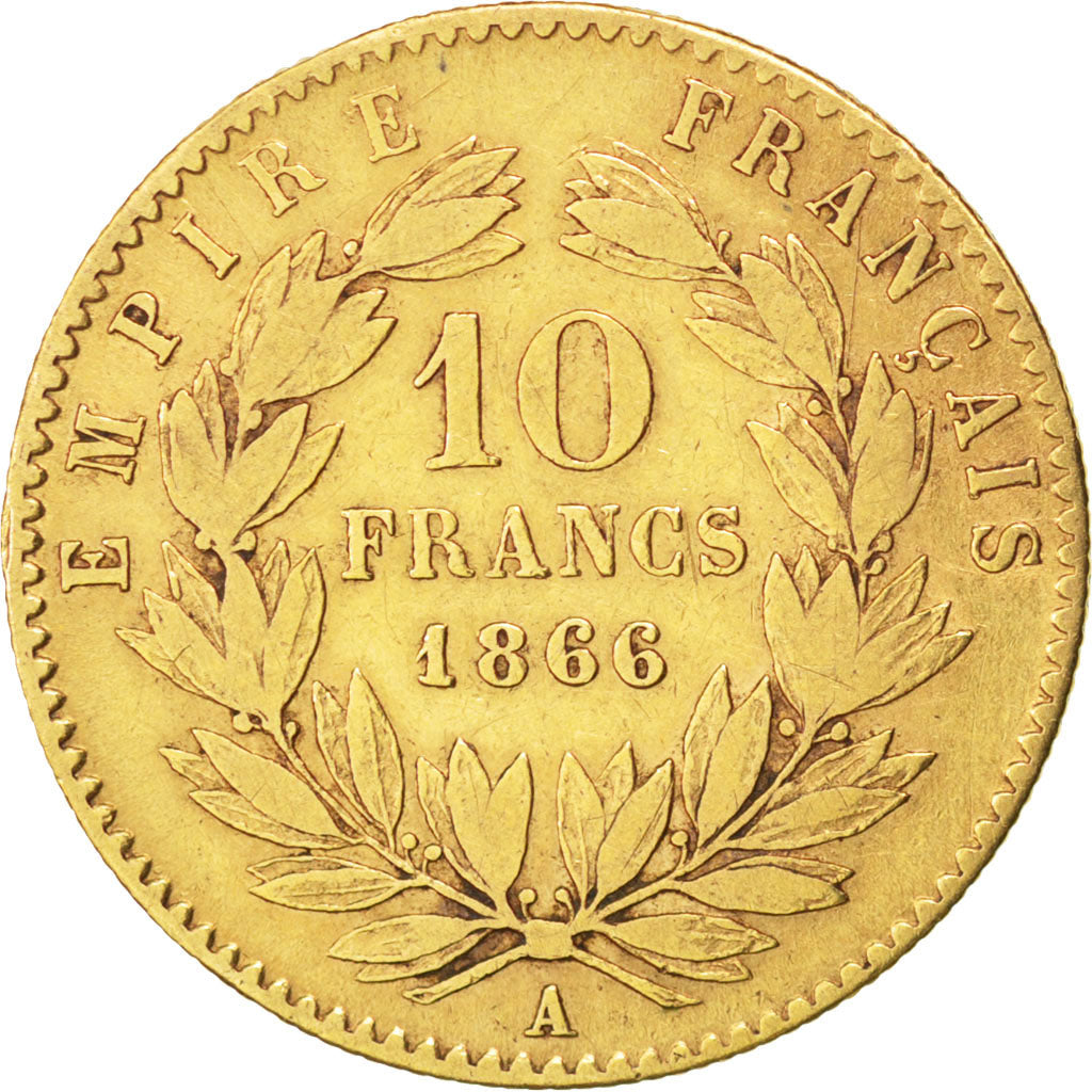 Francia, Napoleon III, Napoléon III, 10 Francs, 1866, Paris, MB+, Oro, KM:80...