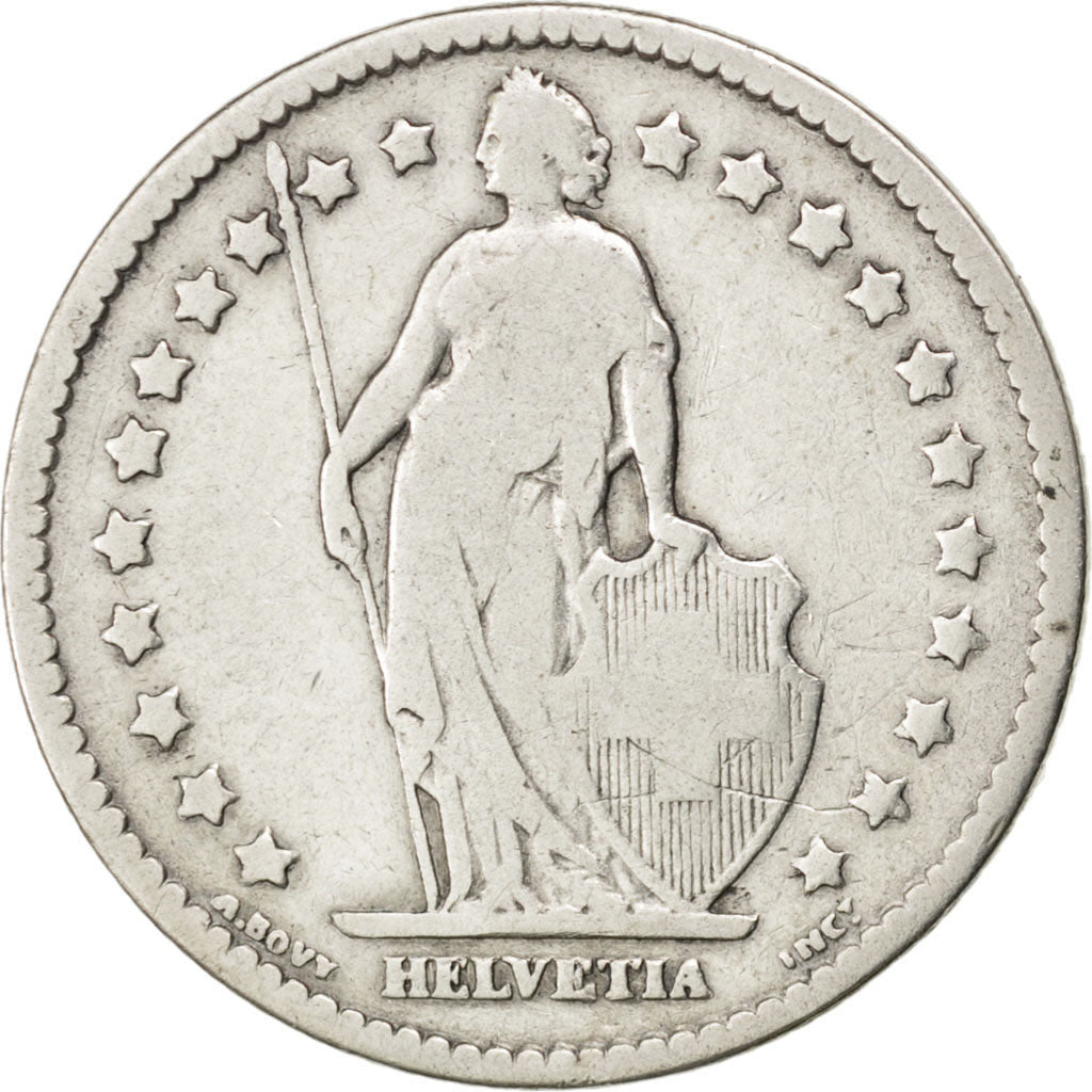 SWITZERLAND, Franc, 1880, Bern, KM #24, VF(20-25), Silver, 23.2, 4.84