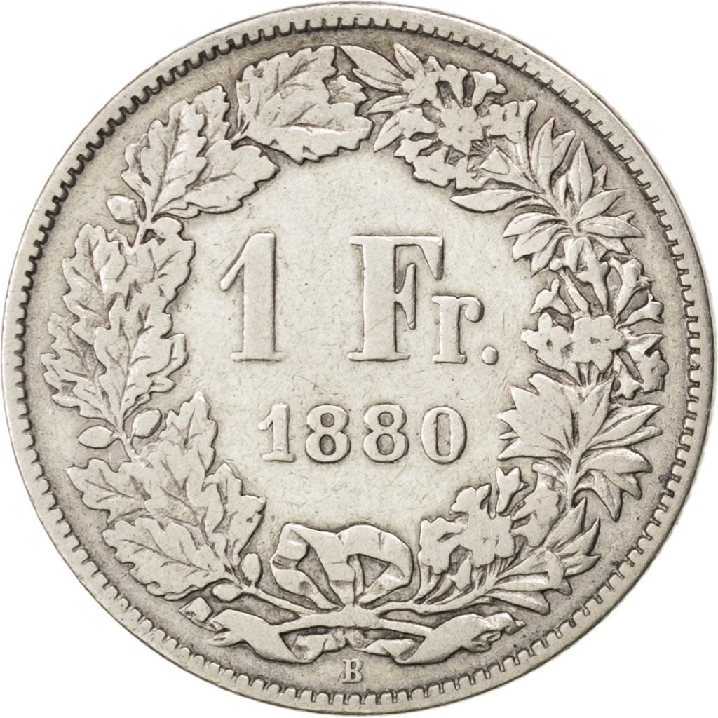 SWITZERLAND, Franc, 1880, Bern, KM #24, VF(20-25), Silver, 23.2, 4.84