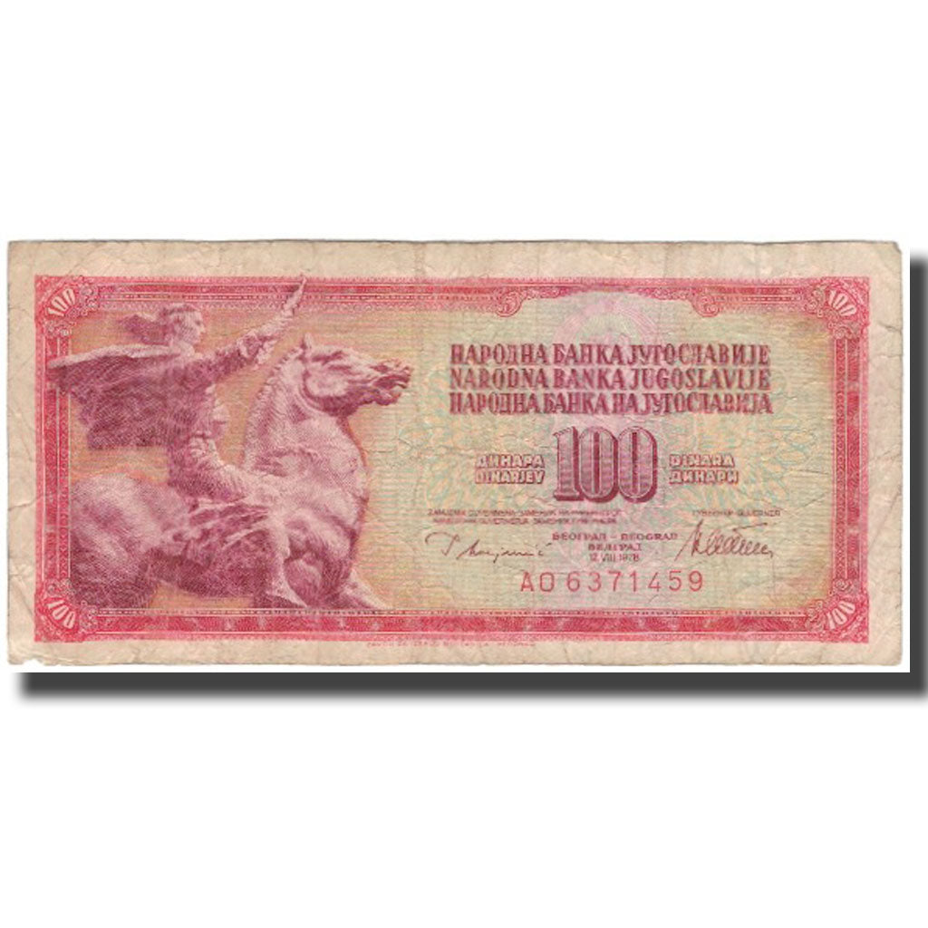 Banknote, Yugoslavia, 100 Dinara, 1978-08-12, KM:90a, VG(8-10)