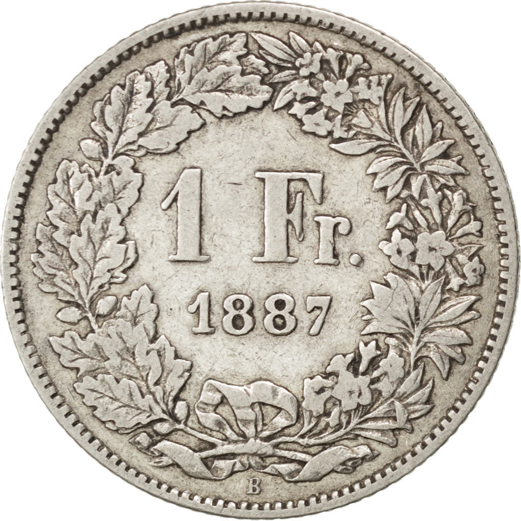 SWITZERLAND, Franc, 1887, Bern, KM #24, EF(40-45), Silver, 23.2, 4.88