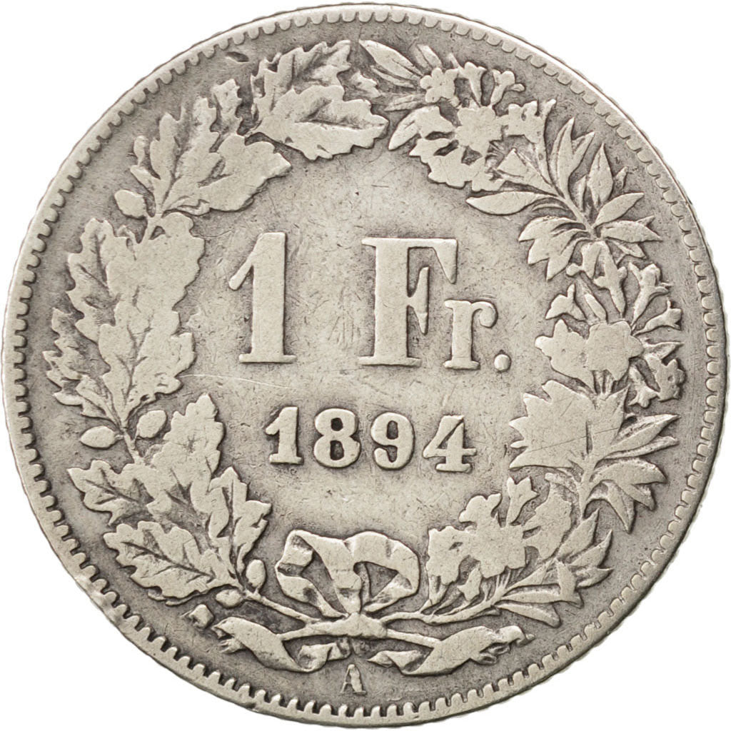 SWITZERLAND, Franc, 1894, Bern, KM #24, VF(20-25), Silver, 23.2, 4.83