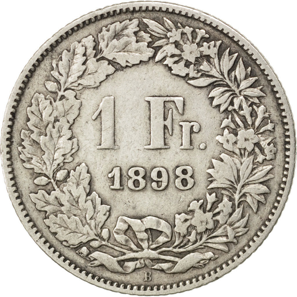 SWITZERLAND, Franc, 1898, Bern, KM #24, VF(30-35), Silver, 23.2, 4.85
