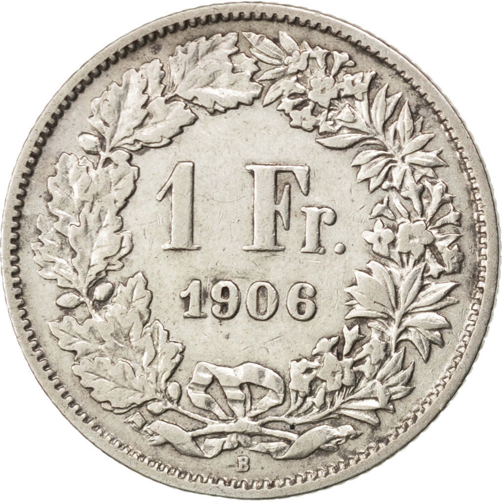 SWITZERLAND, Franc, 1906, Bern, KM #24, EF(40-45), Silver, 23.2, 4.93