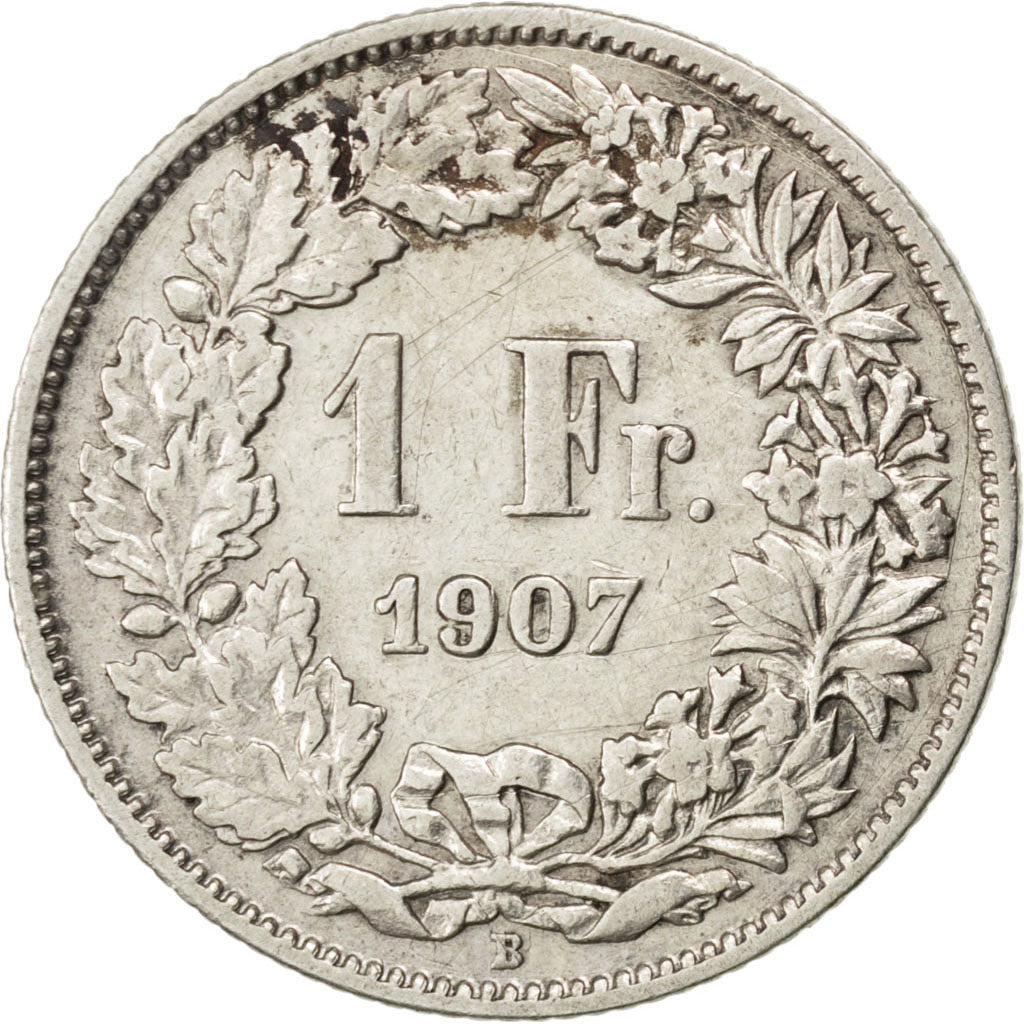 SWITZERLAND, Franc, 1907, Bern, KM #24, EF(40-45), Silver, 23.2, 4.94