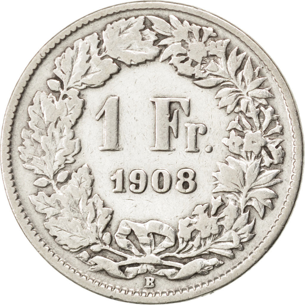 SWITZERLAND, Franc, 1908, Bern, KM #24, VF(30-35), Silver, 23.2, 4.84