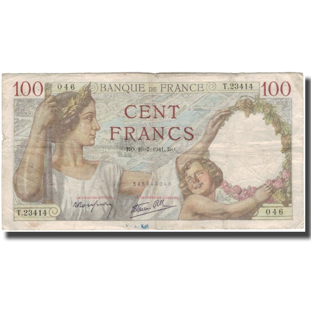 França, 100 Francs, Sully, 1941-07-10, F(12-15), Fayette:26.55, KM:94