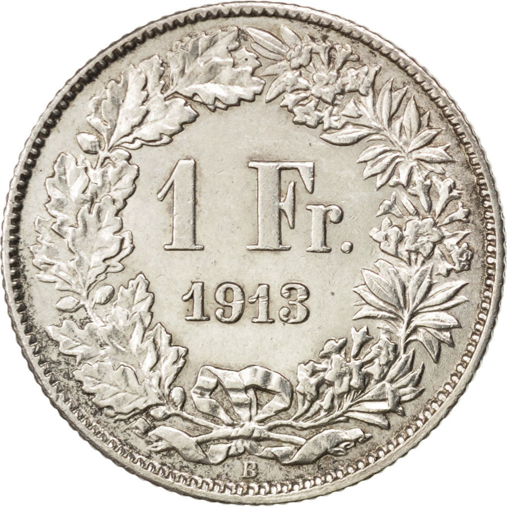 SWITZERLAND, Franc, 1913, Bern, KM #24, AU(55-58), Silver, 23.2, 4.97