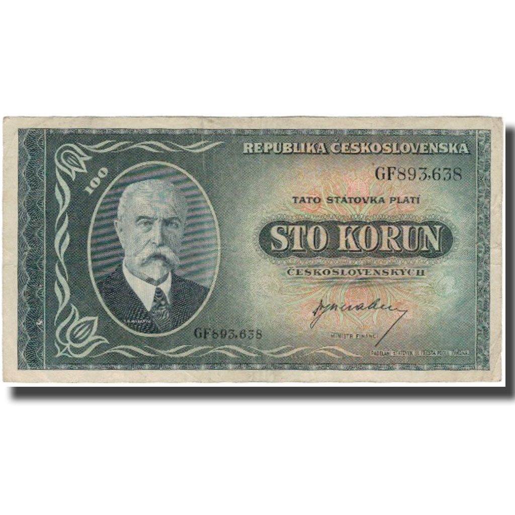 Biljet, Tsjecho-Slowakije, 100 Korun, KM:63a, TB+