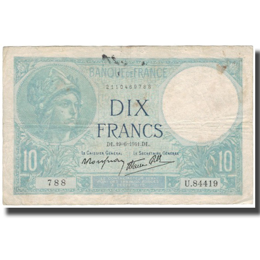 Frankrijk, 10 Francs, Minerve, 1941-06-19, TB, Fayette:7.29, KM:84