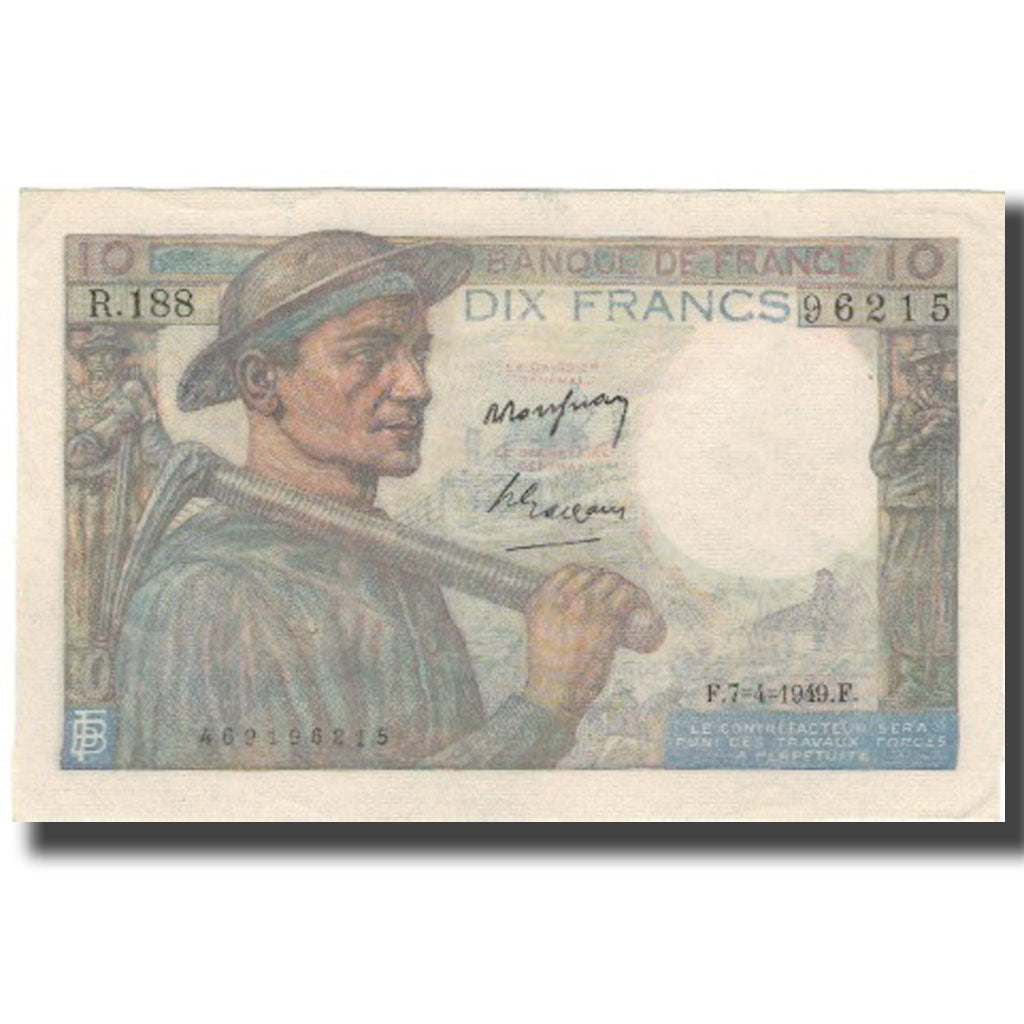 France, 10 Francs, Mineur, 1949-04-07, UNC(63), Fayette:8.21, KM:99f