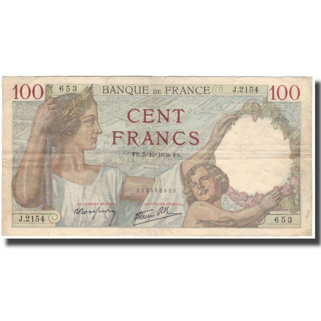 Francja, 100 Francs, Sully, 1939-10-05, VF(20-25), Fayette:26.9, KM:94
