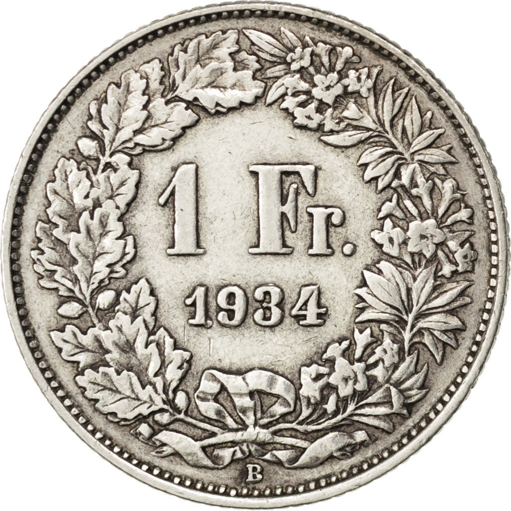SWITZERLAND, Franc, 1934, Bern, KM #24, EF(40-45), Silver, 23.2, 4.98