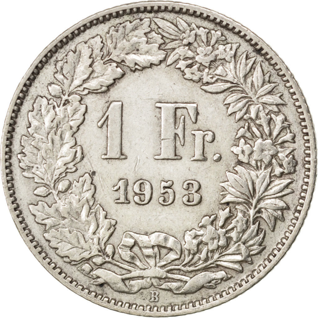 SWITZERLAND, Franc, 1953, Bern, KM #24, AU(50-53), Silver, 23.2, 5.00