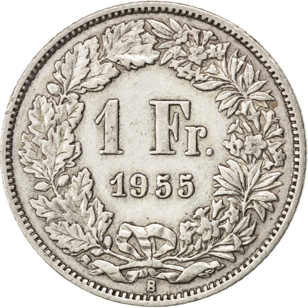 SWITZERLAND, Franc, 1955, Bern, KM #24, AU(50-53), Silver, 23.2, 5.00