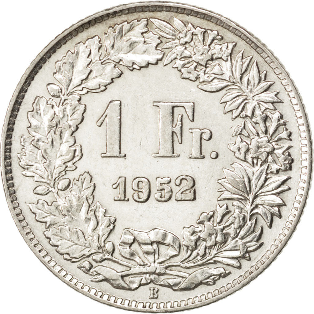 SWITZERLAND, Franc, 1952, Bern, KM #24, AU(55-58), Silver, 23.2, 5.01